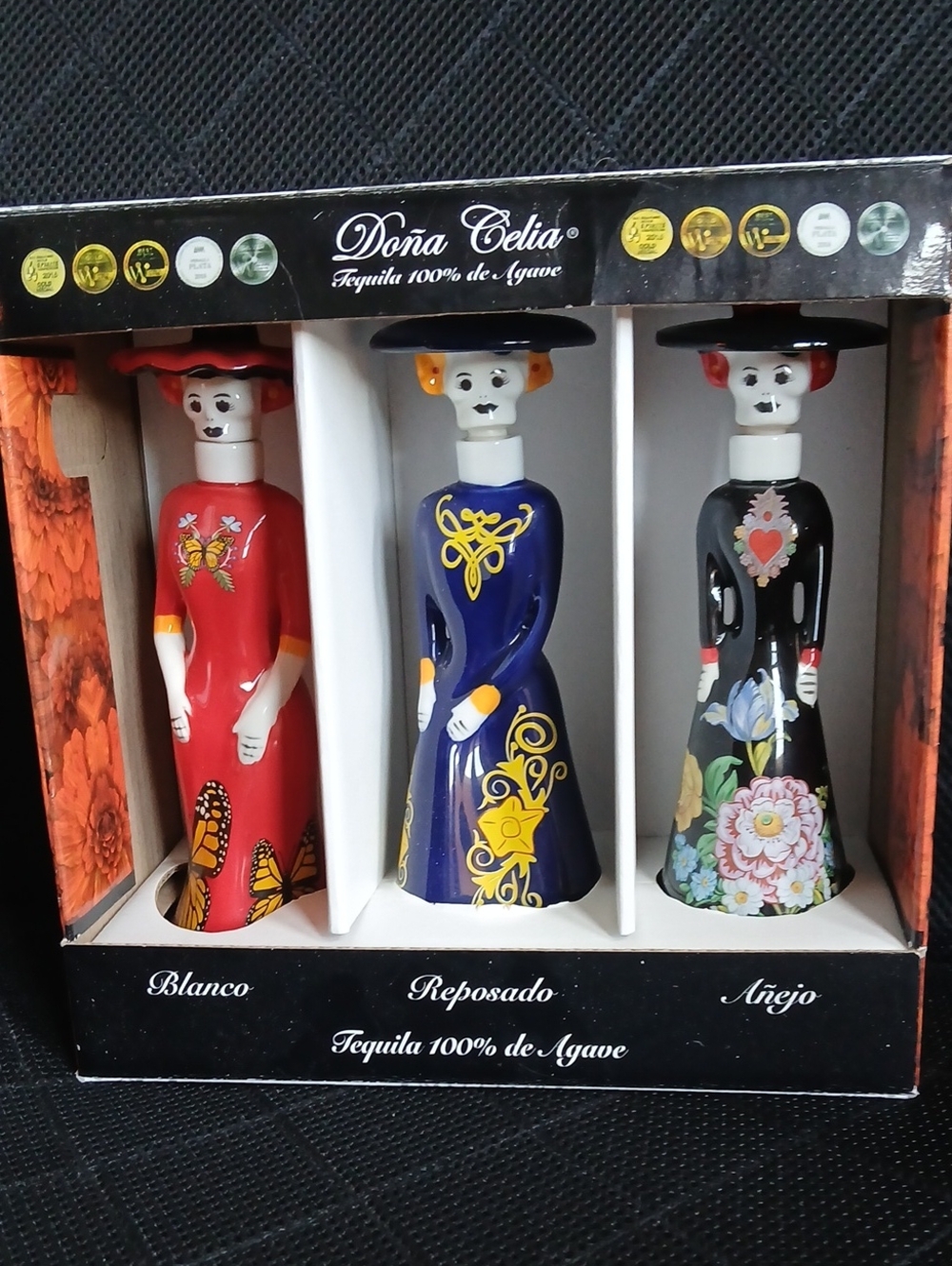 EMPTY 3 Dona Celia Tequila Mujerer Figurine Bottles In Box - Picture 2 of 9